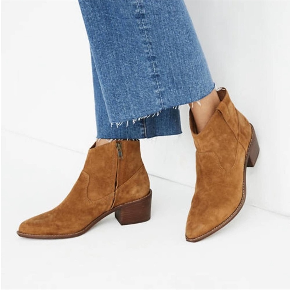 MADEWELL Hailie Western Suede Ankle Boot Stacked Chunky Heel Tan Brown US 5.5
